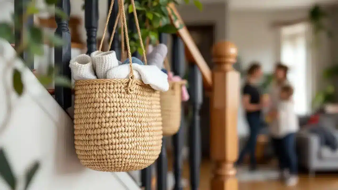 Powód, dla którego kosz na schodach ułatwia życie 10 razy (sztuczka organizacyjna mamy)